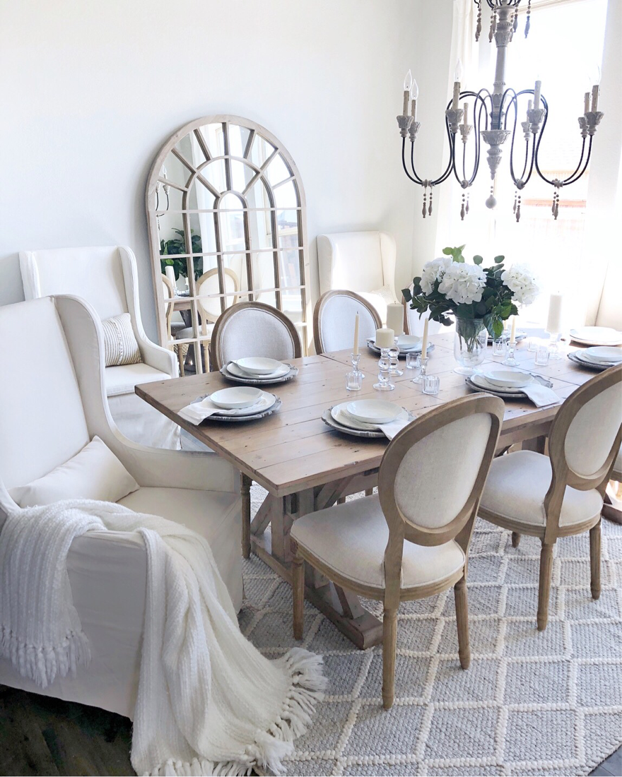 farmhouse dining room leaning mirror home tour